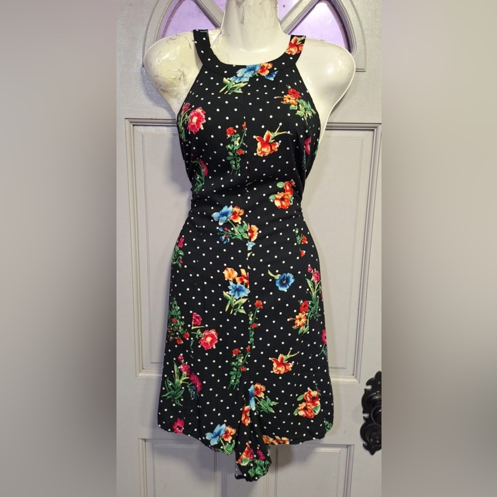 Forever 21 Black Floral Polka Dot vintage style romper